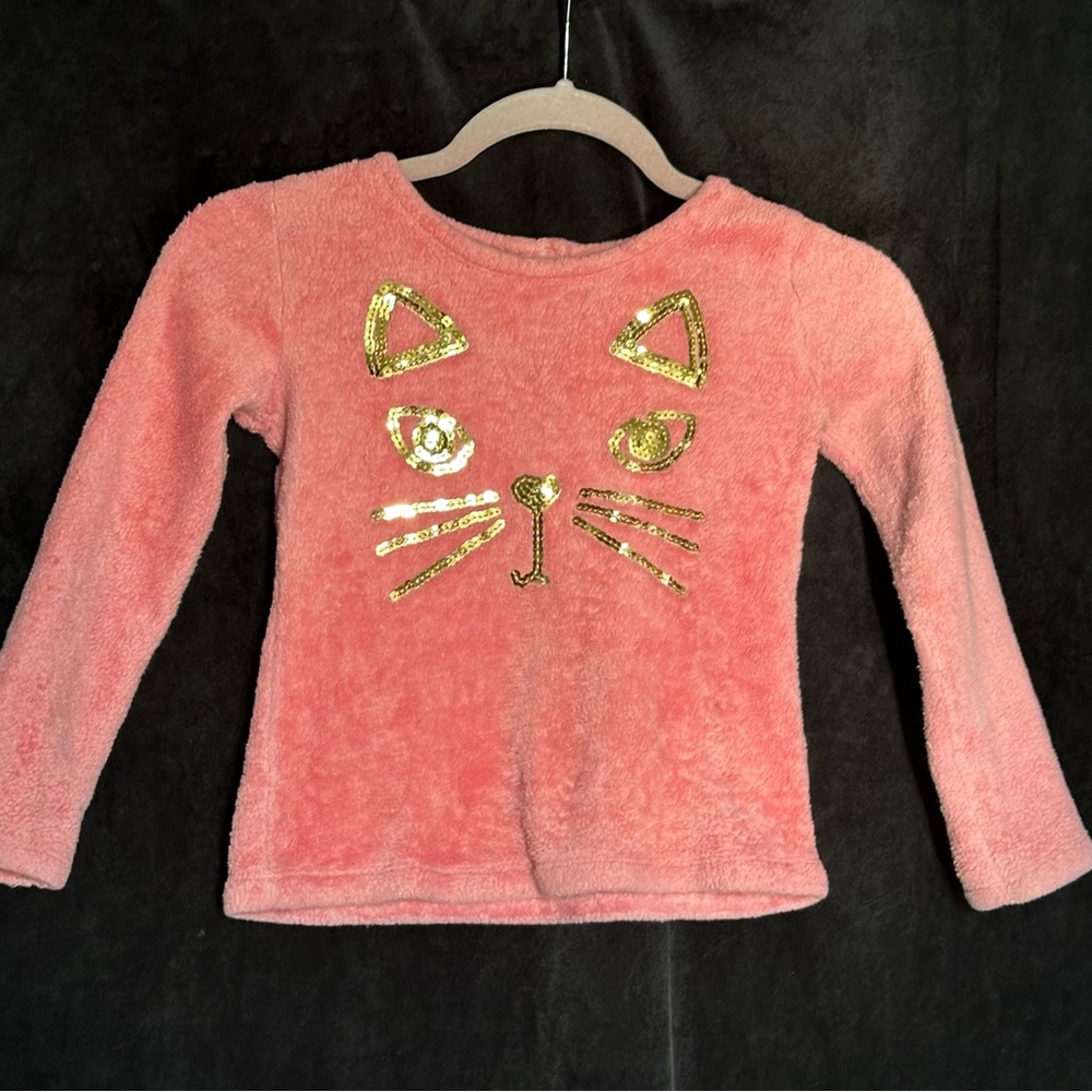 Kidtopia Girls Pink Fuzzy Cat Face Kids Top/ sweater Size 6